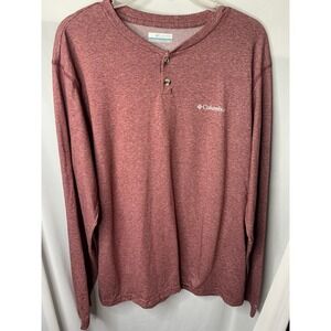 Mens L Columbia Burgundy Long Sleeve Polyester Cotton Blend Shirt‎